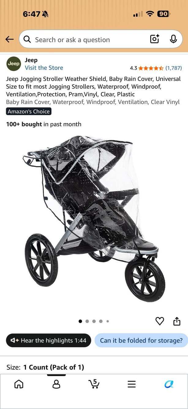 Jeep Jogging Stroller Weather Shield Universal Baby Rain Cover